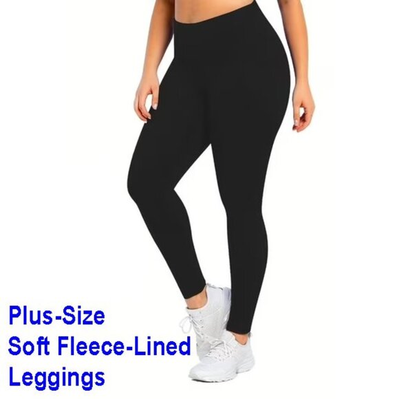 Plus Size Curvy & Cozy Black Leggings Plush Fleece-Lined Warm & Buttery Soft - Picture 1 of 4